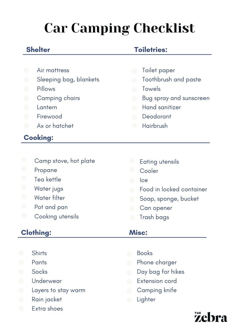 Car camping checklist