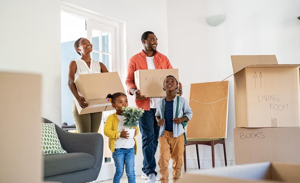 Family moving into a new house