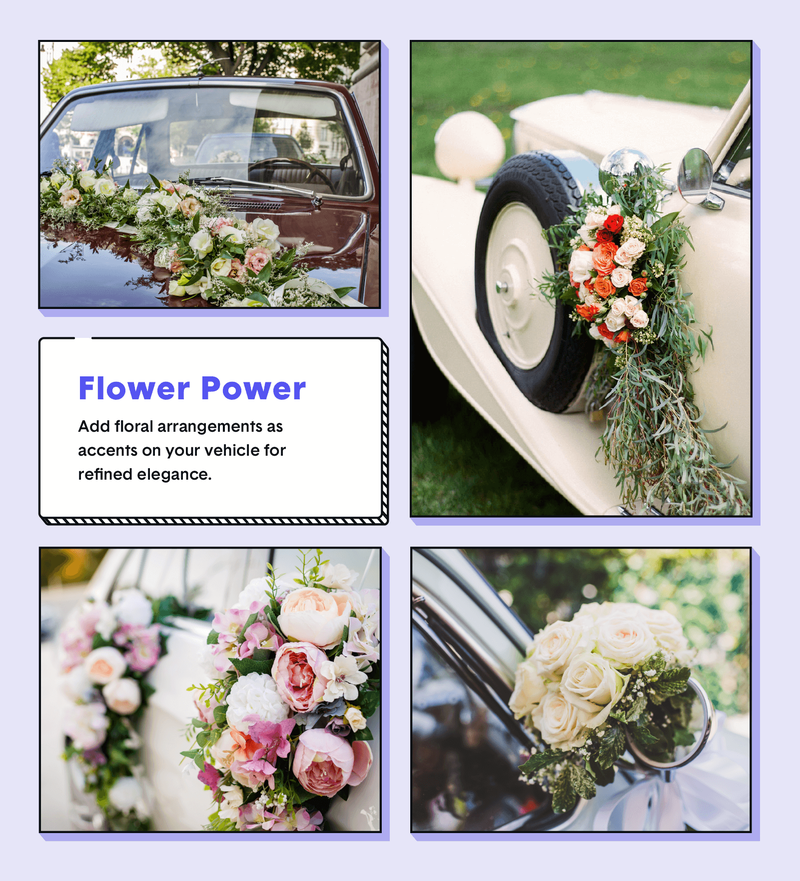 wedding car decor flower power