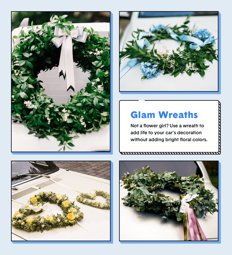 wedding car decor glam garland wreaths