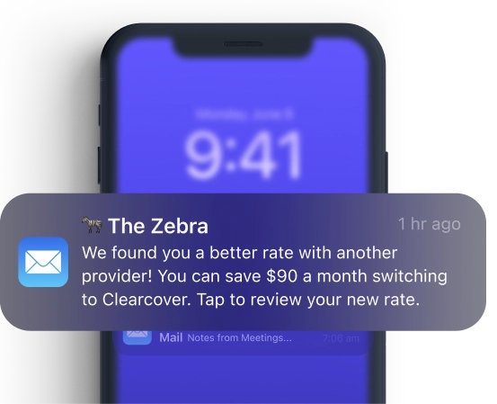 Phone showing a push notification from The Zebra about a lower rate